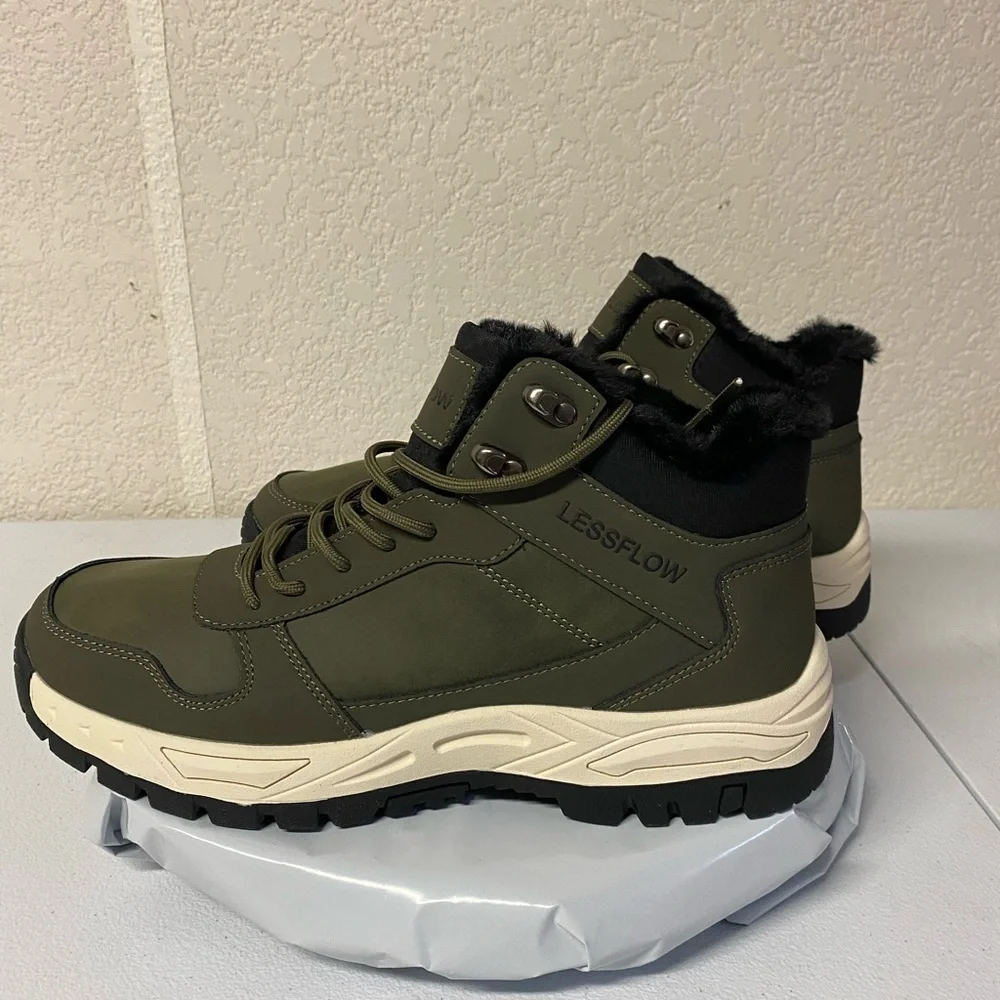 Men's Army Green Winter Snow High-Top Hiking Boots
